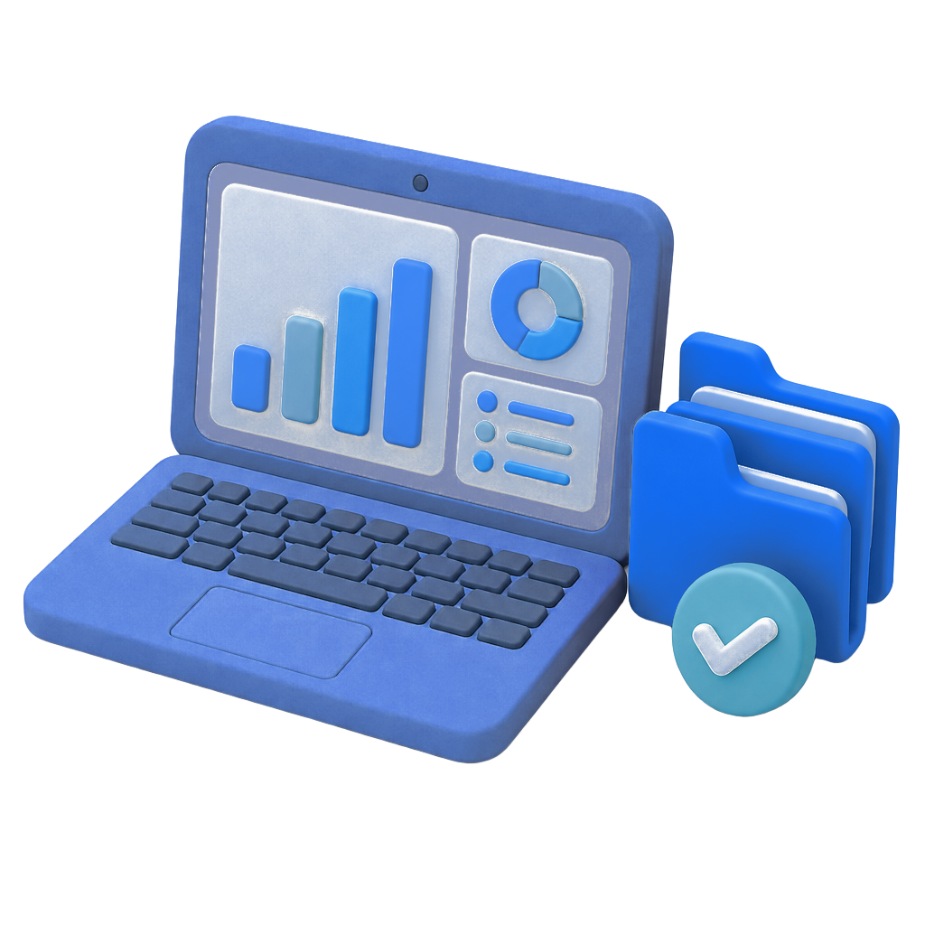 Laptop dashboard with gold client folders
