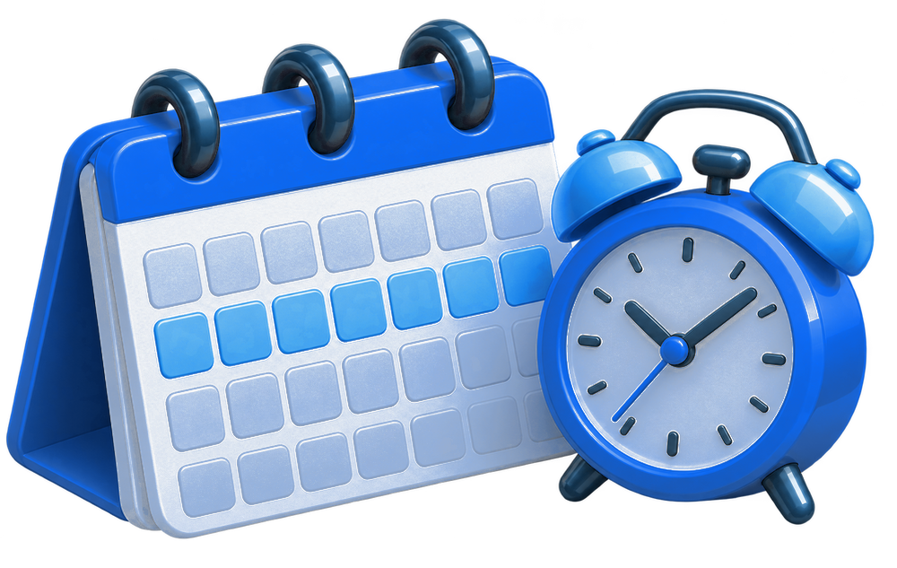 Calendar with a highlighted week and an alarm clock