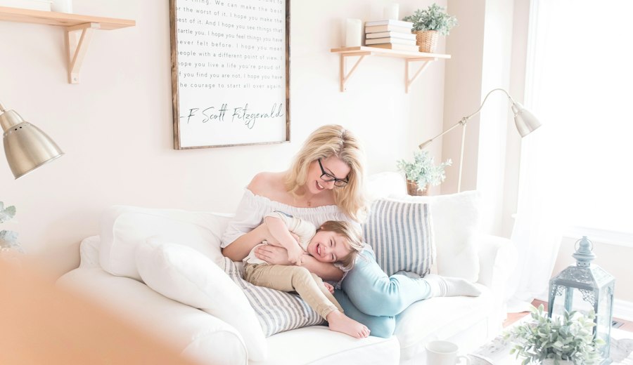 Mother and child on a sofa