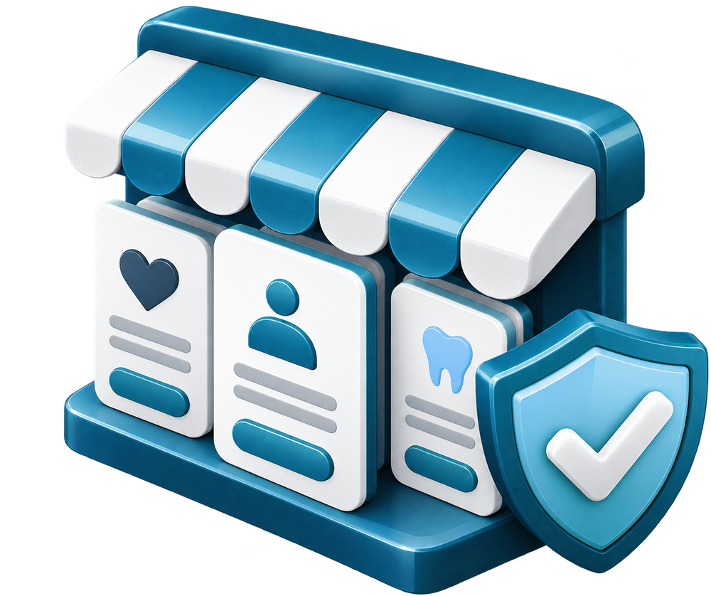Marketplace storefront with plan cards and a shield