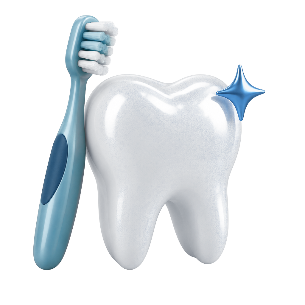 Pearl tooth with a sea-green toothbrush