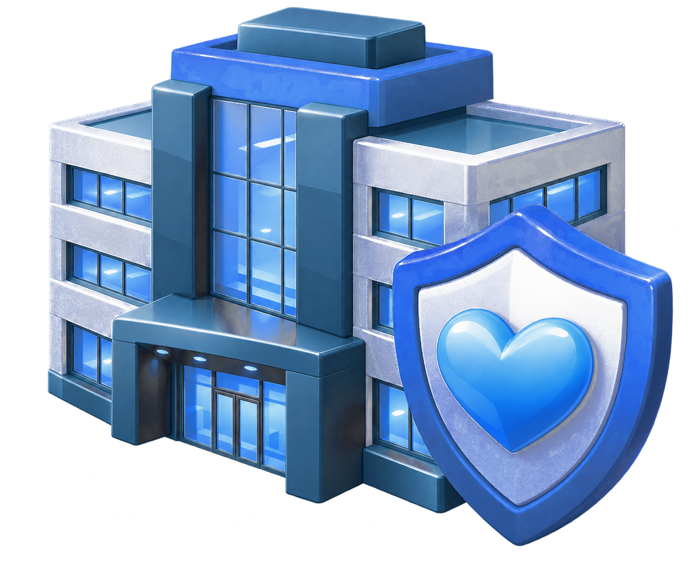 Office building with a heart-shaped shield