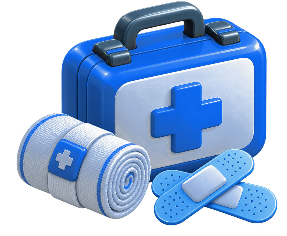 First-aid kit with a bandage roll and plasters