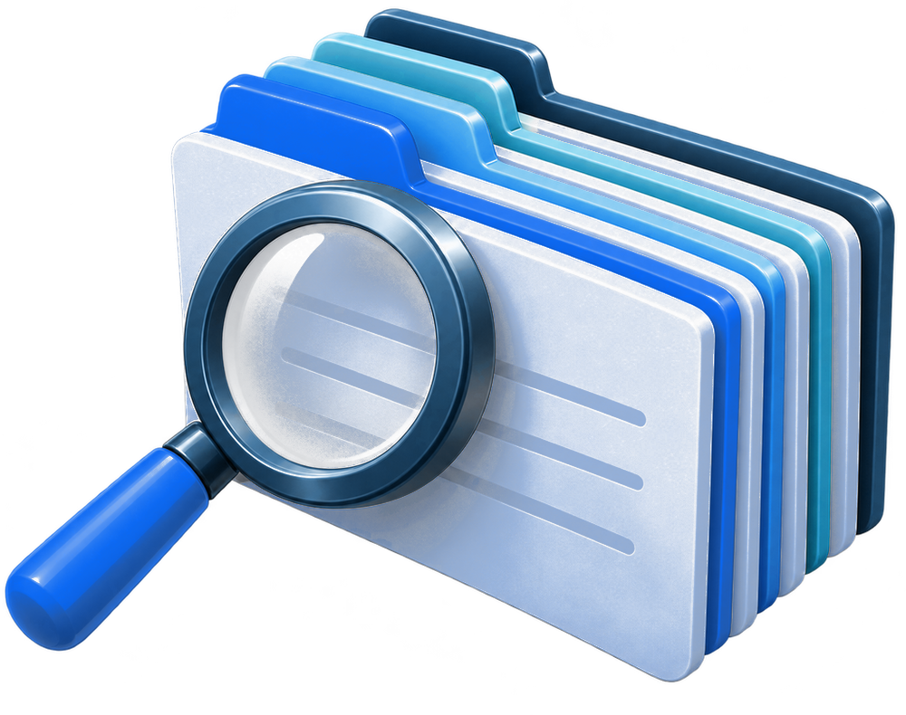 Index cards with a magnifying glass