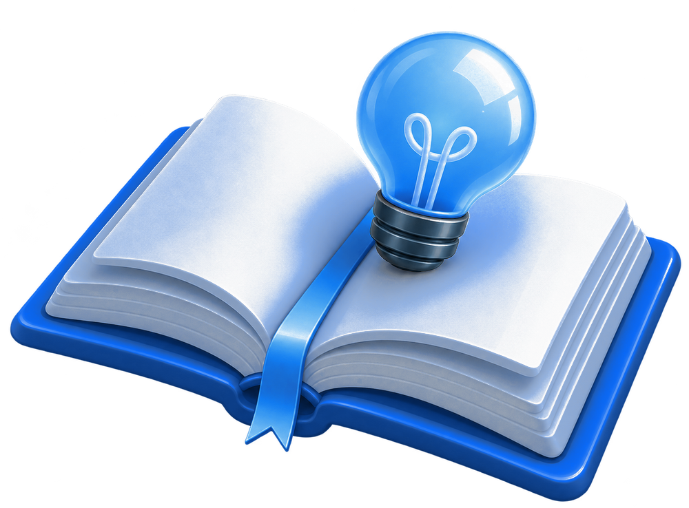 Open book with a bookmark and a lightbulb