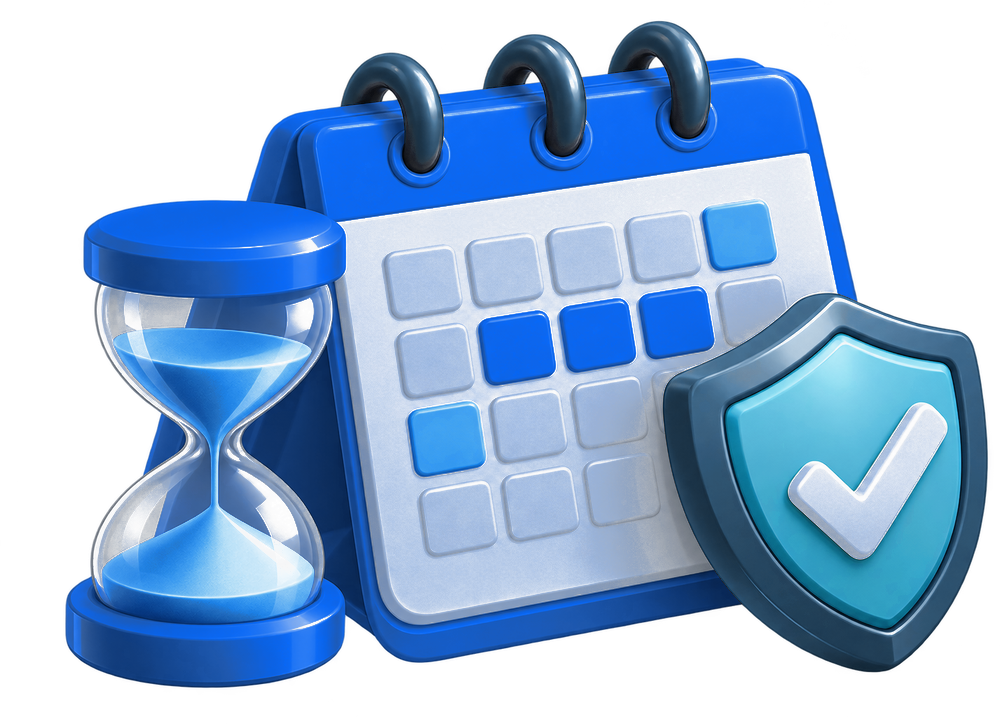 Desk calendar, hourglass and protective shield