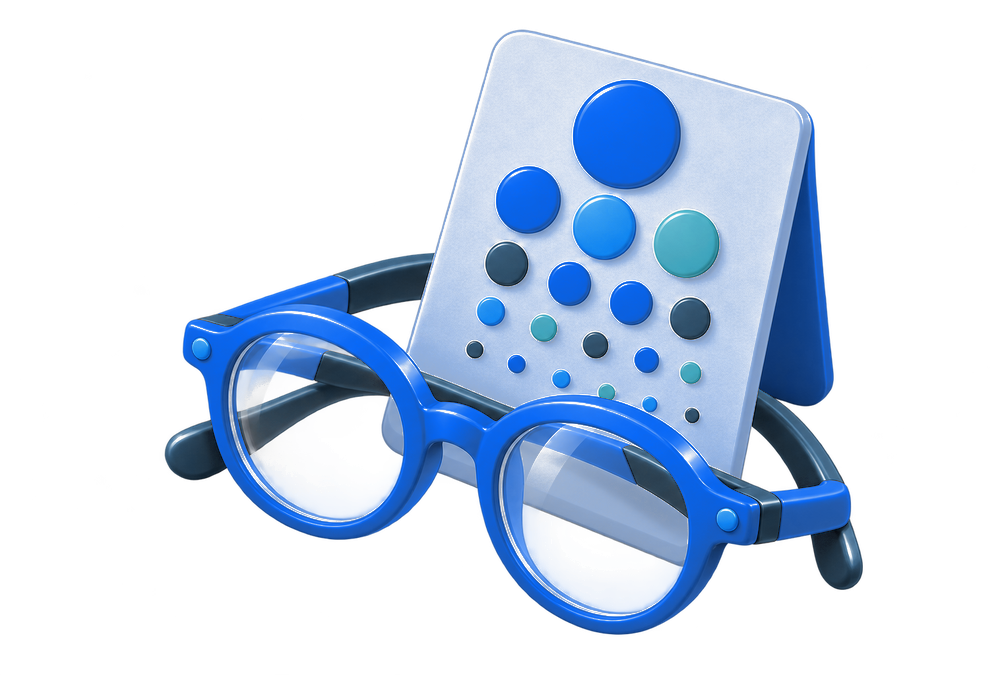 Eyeglasses resting on an eye-chart card