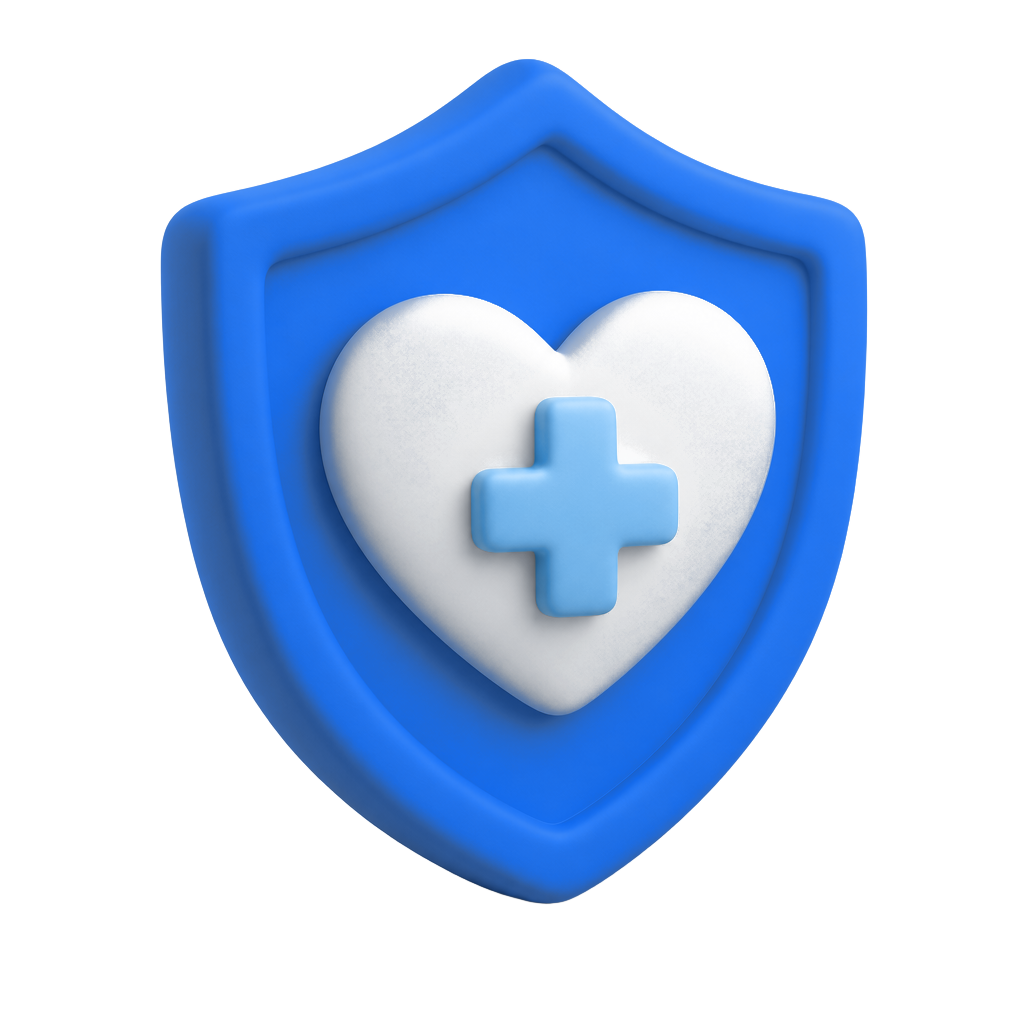 Health shield with a gold heart and plus sign