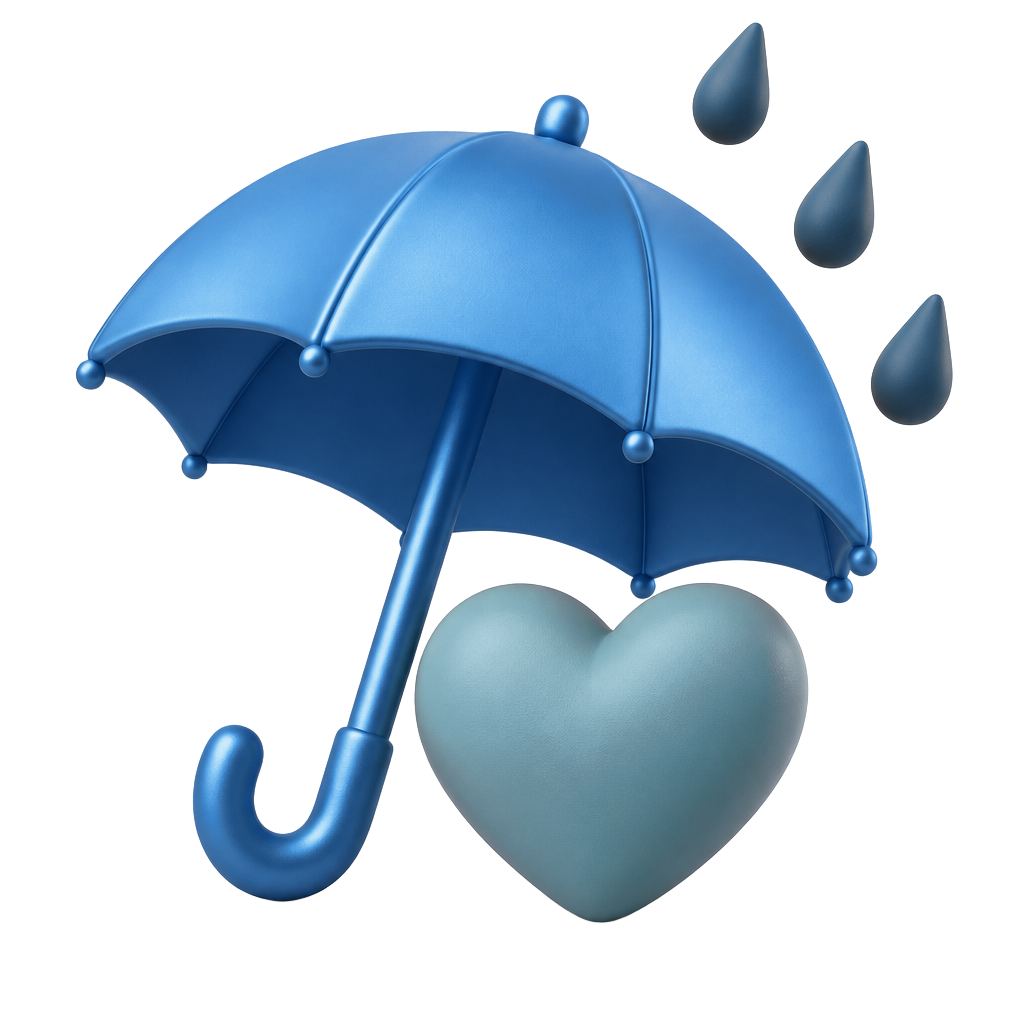 Gold umbrella sheltering a sea-green heart